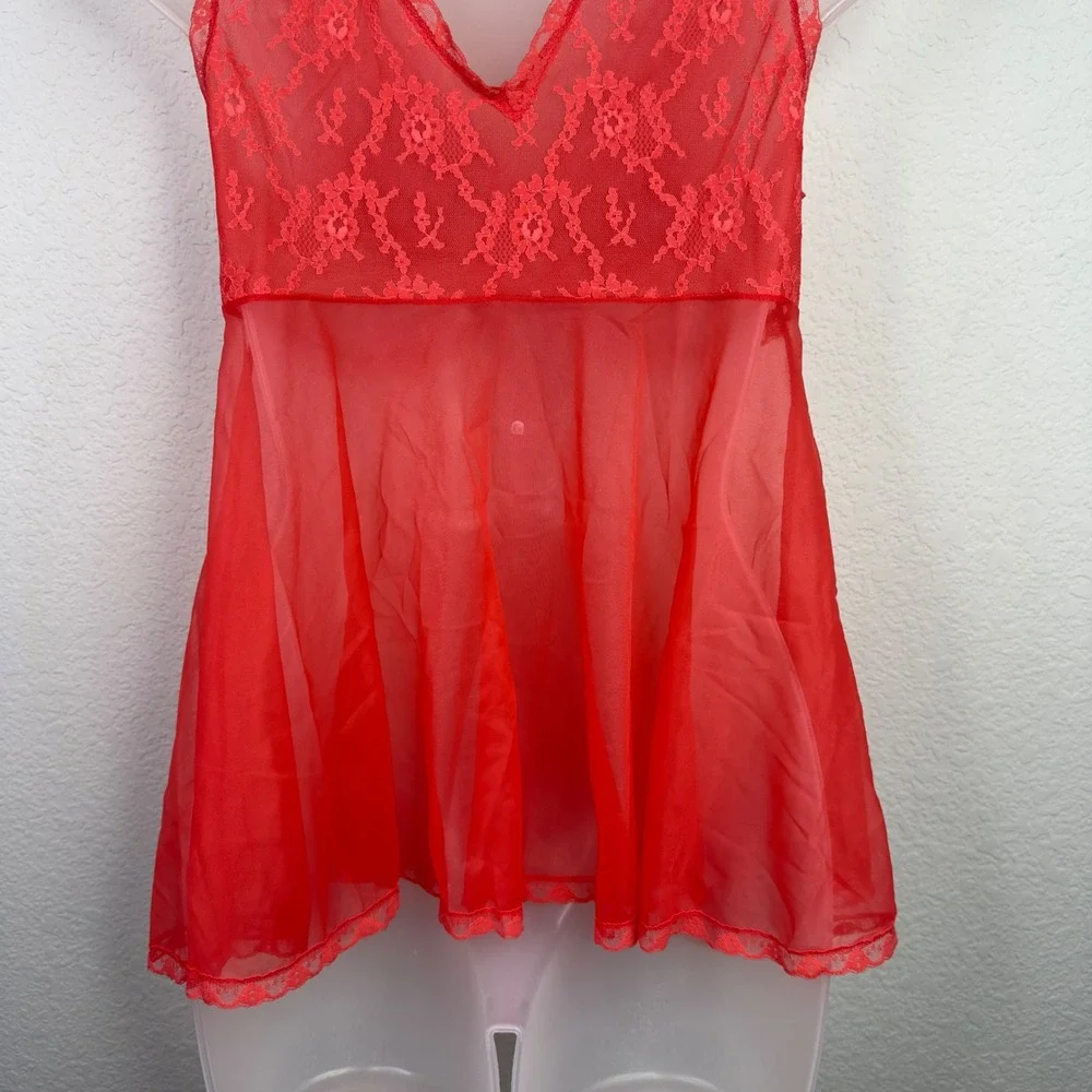 Blanche by Erika McGowan Babydoll Chemise Nightie Womens P Red Lace VTG Romantic